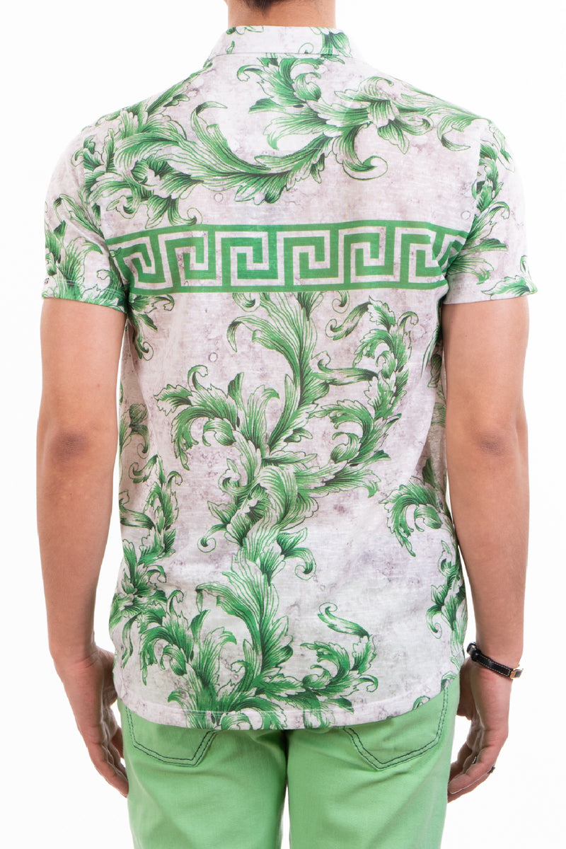 Green Baroque Meander Linen Shirt