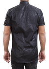 Black Damask Print Zipper Shirt