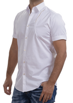 White Damask Print Zipper Shirt