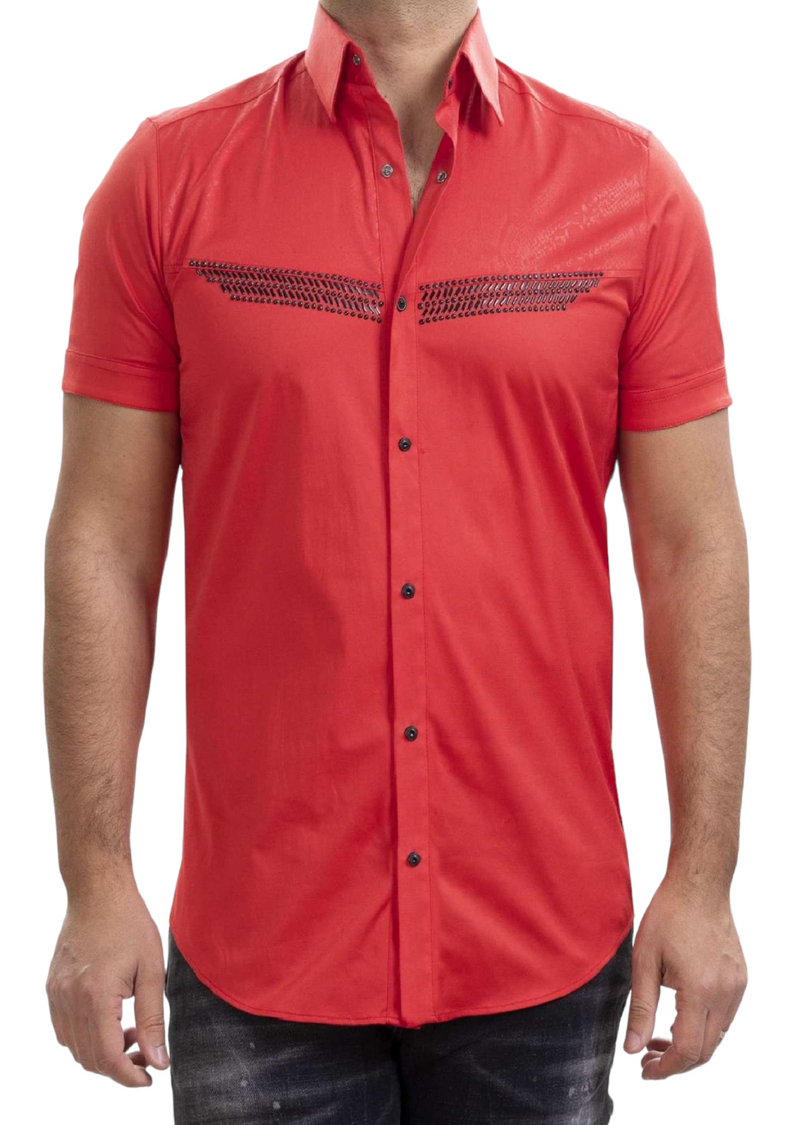 Red Snake Studded Print Shirt