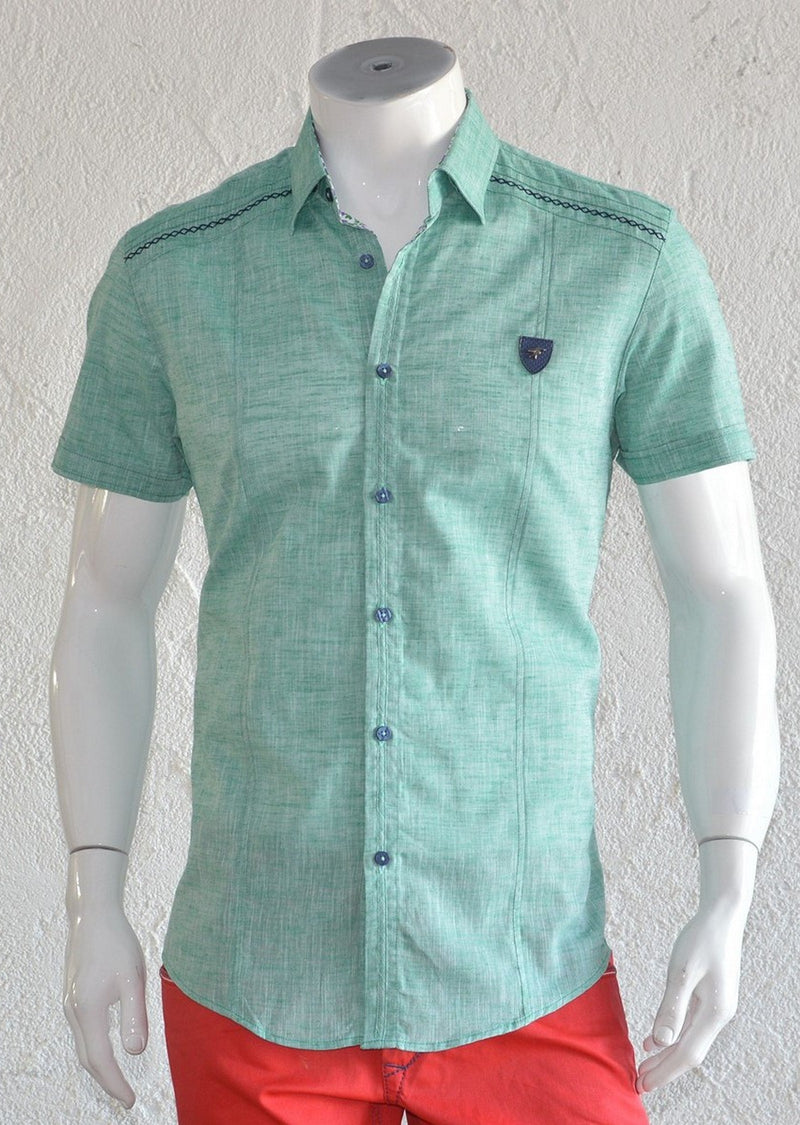 Green Linen Short Sleeve Shirt