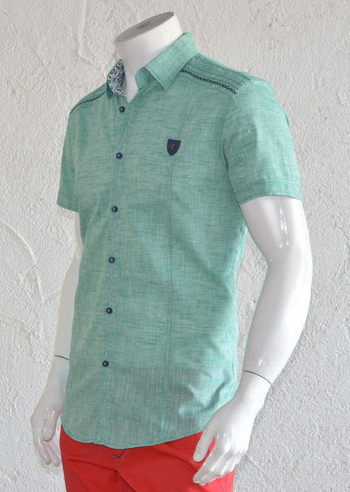 Green Linen Short Sleeve Shirt