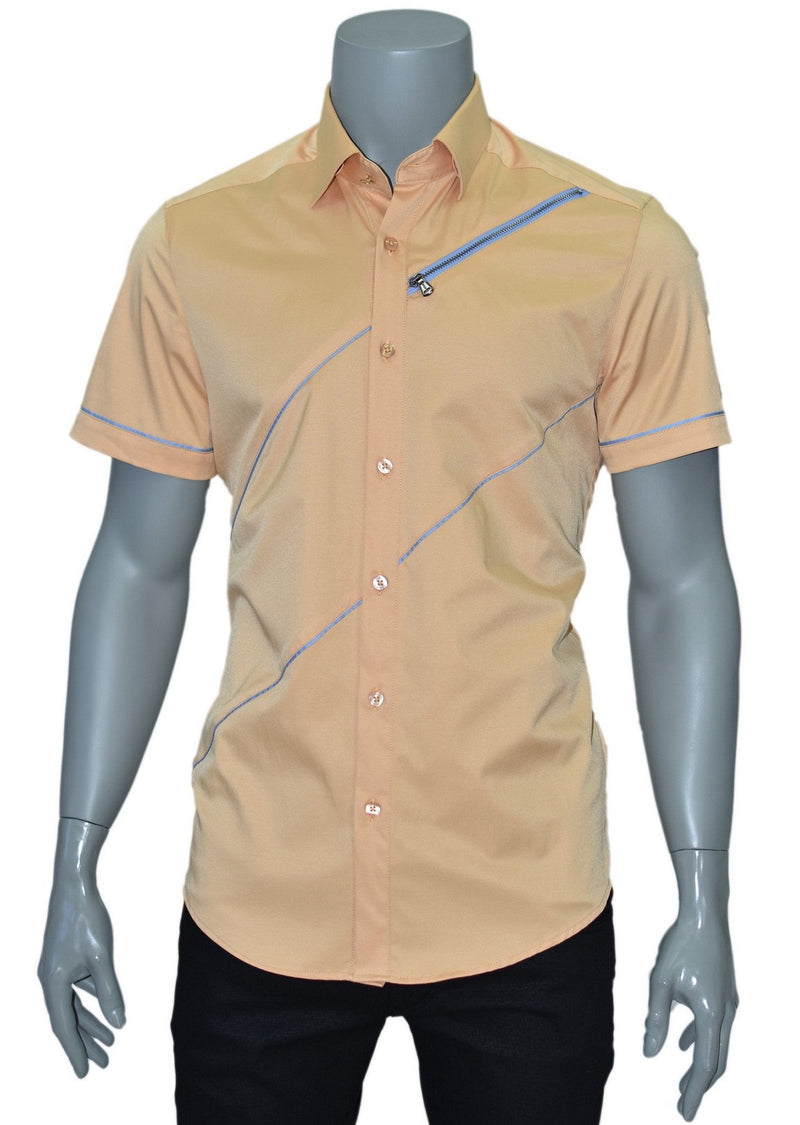 Yellow Zip Detailed Short Sleeve Shirt