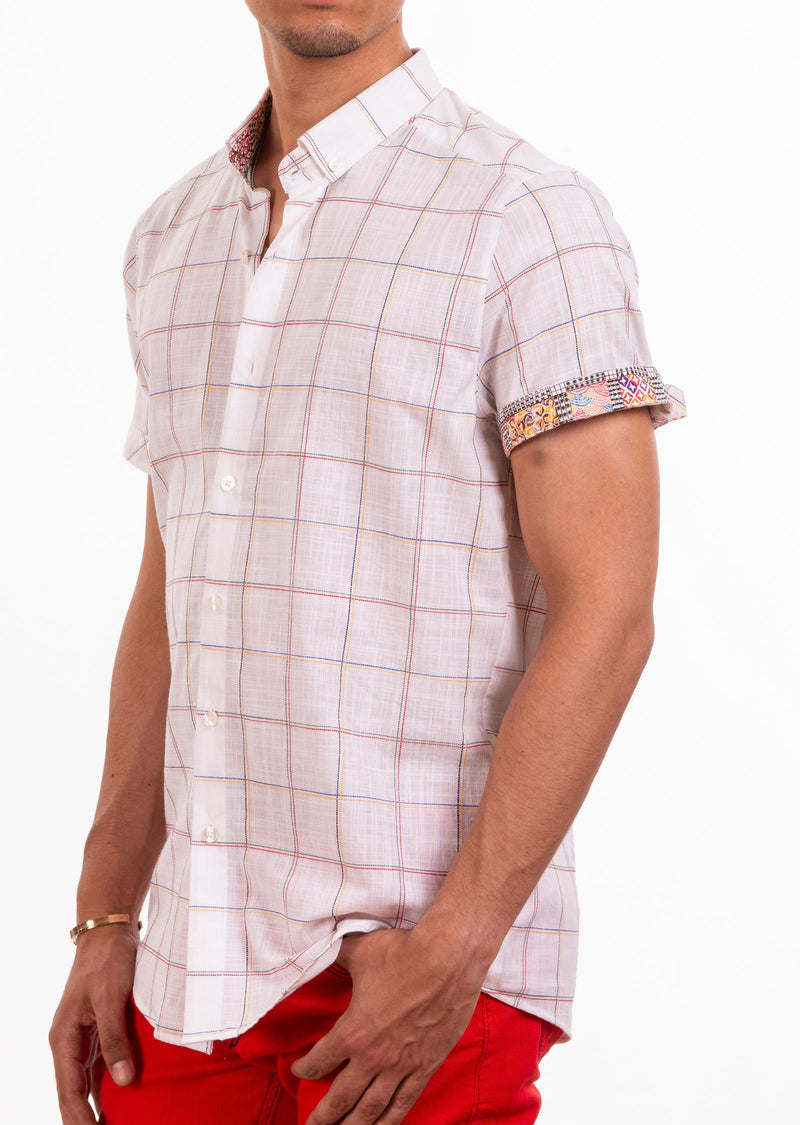 White Plaid Linen-blend Shirt