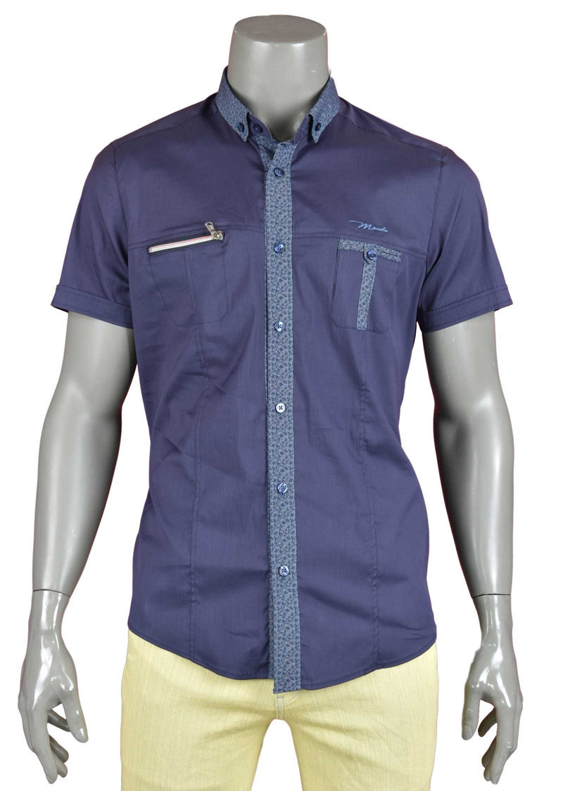 Navy Zipper "Eduardo" Short Sleeve Shirt