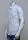 White Mandarin Collar Short Sleeve Shirt