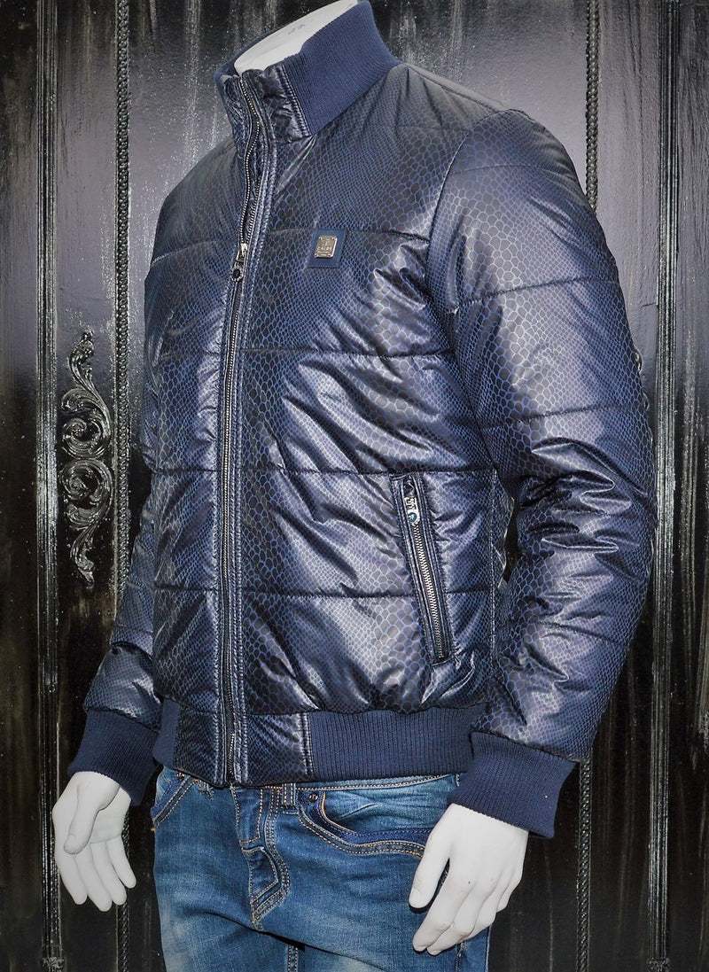 Navy Snakeskin Print Puffer Jacket