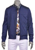 Navy Quilted Leather Trim Jacket