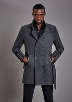 Dark Gray Pu Leather Quilted Coat