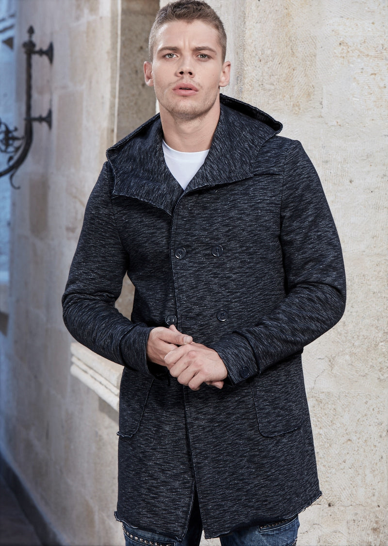 Black Gray Two-Tone Hooded Cardigan