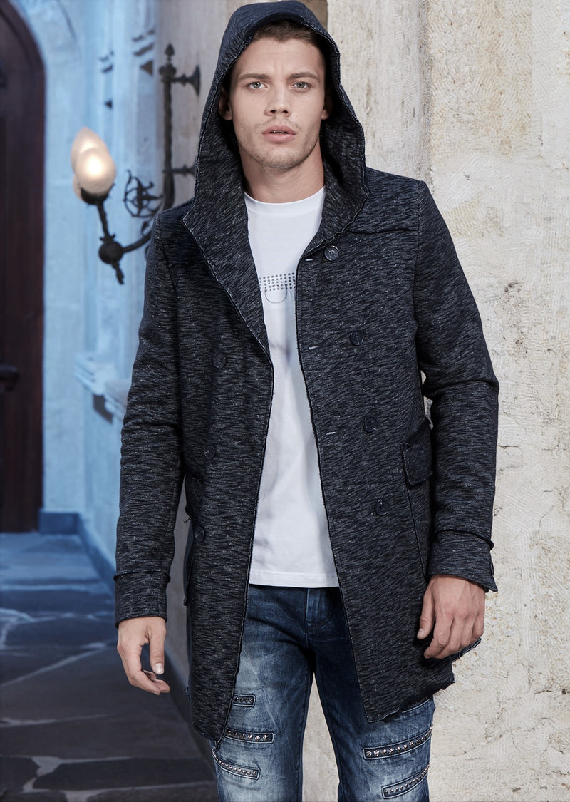 Black Gray Two-Tone Hooded Cardigan