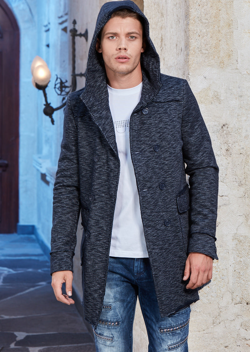Navy Two-Tone Hooded Cardigan