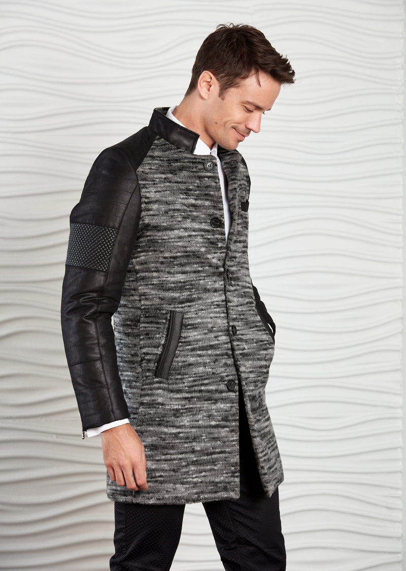Gray with Black Sleeve Quilted Coat