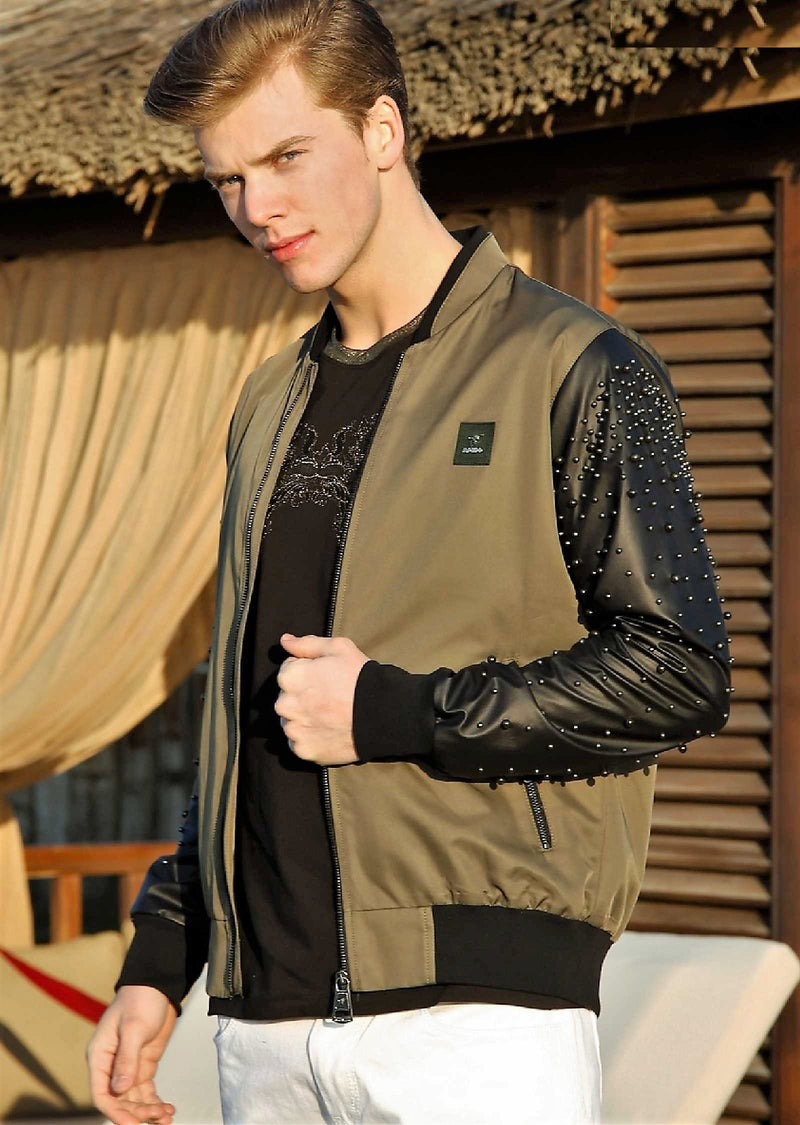 Green "Arsenio" Studded Bomber Jacket