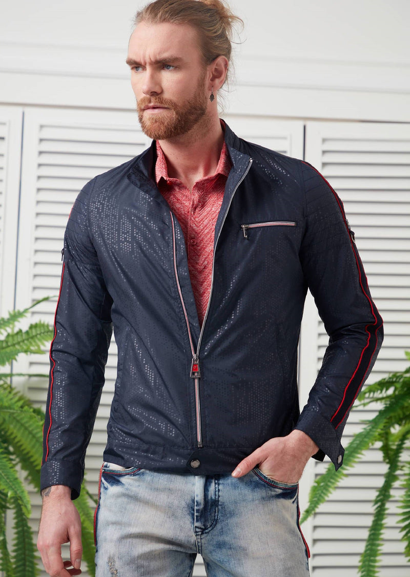 Navy Side Ribbon Bomber Jacket