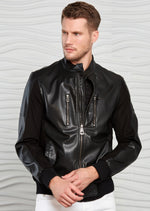Black Band Collar Pu Leather Jacket