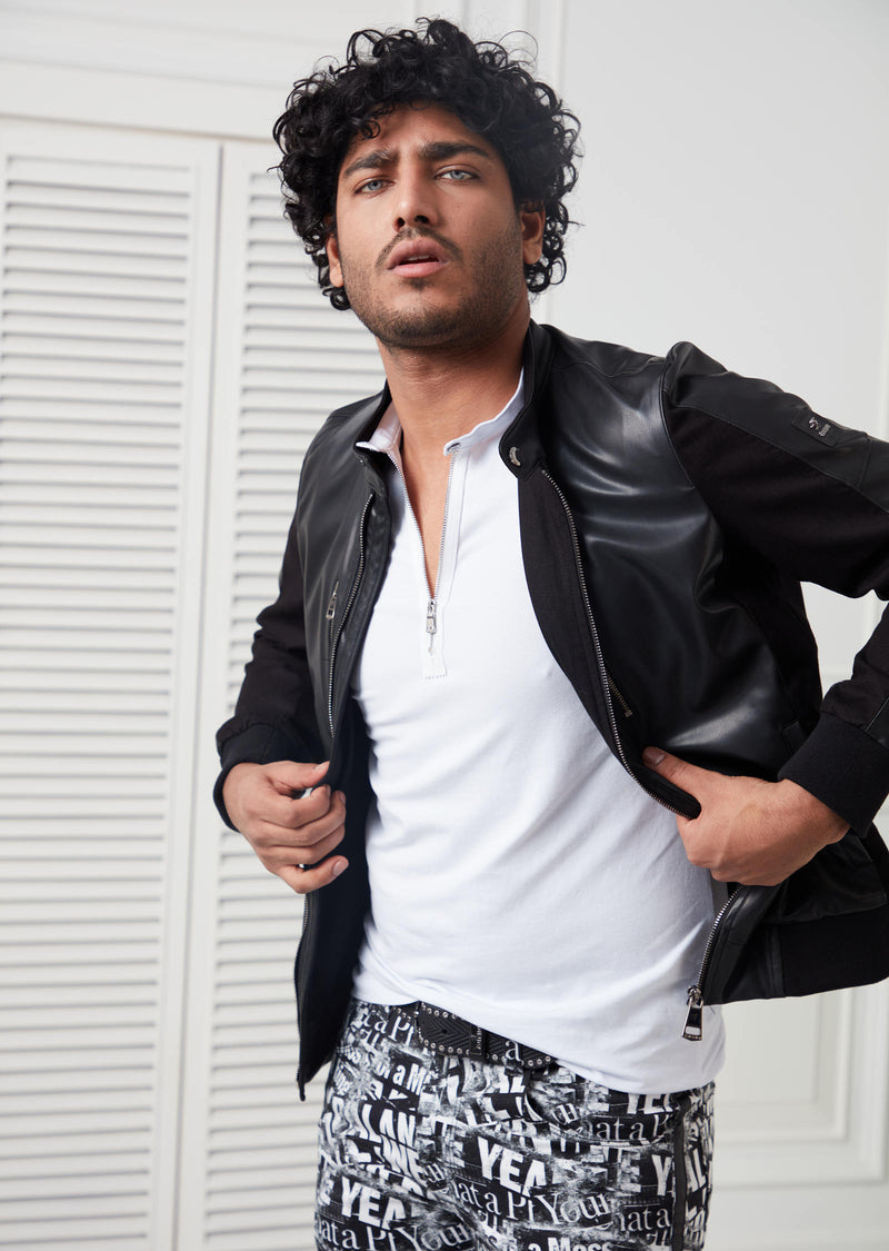 leather jacket dress shirt Buffalo Jackson Driggs - Black - Size S Contrasting color sleeves and shoulders Black Band Collar Pu Leather