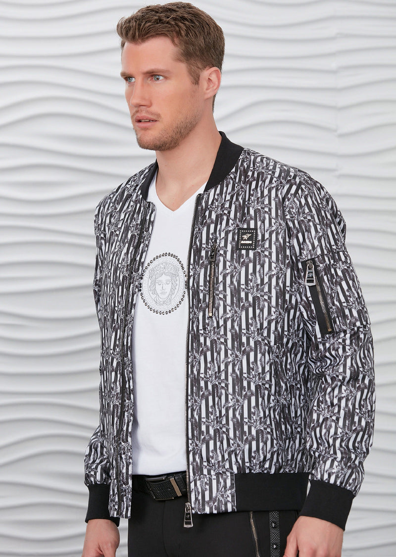 Black Palm Print Bomber Jacket