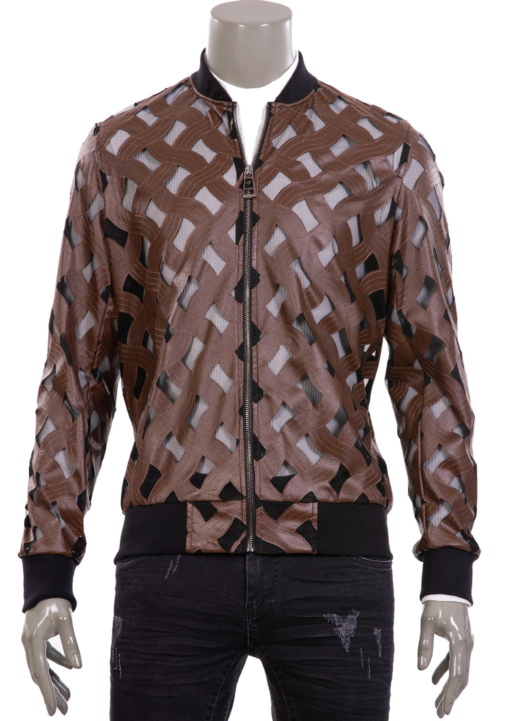 Brown Faux Leather Mesh Jacket – MONDO Menswear
