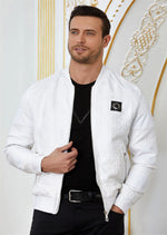 White Floral Bomber Jacquard Jacket