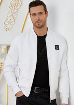 White Floral Bomber Jacquard Jacket