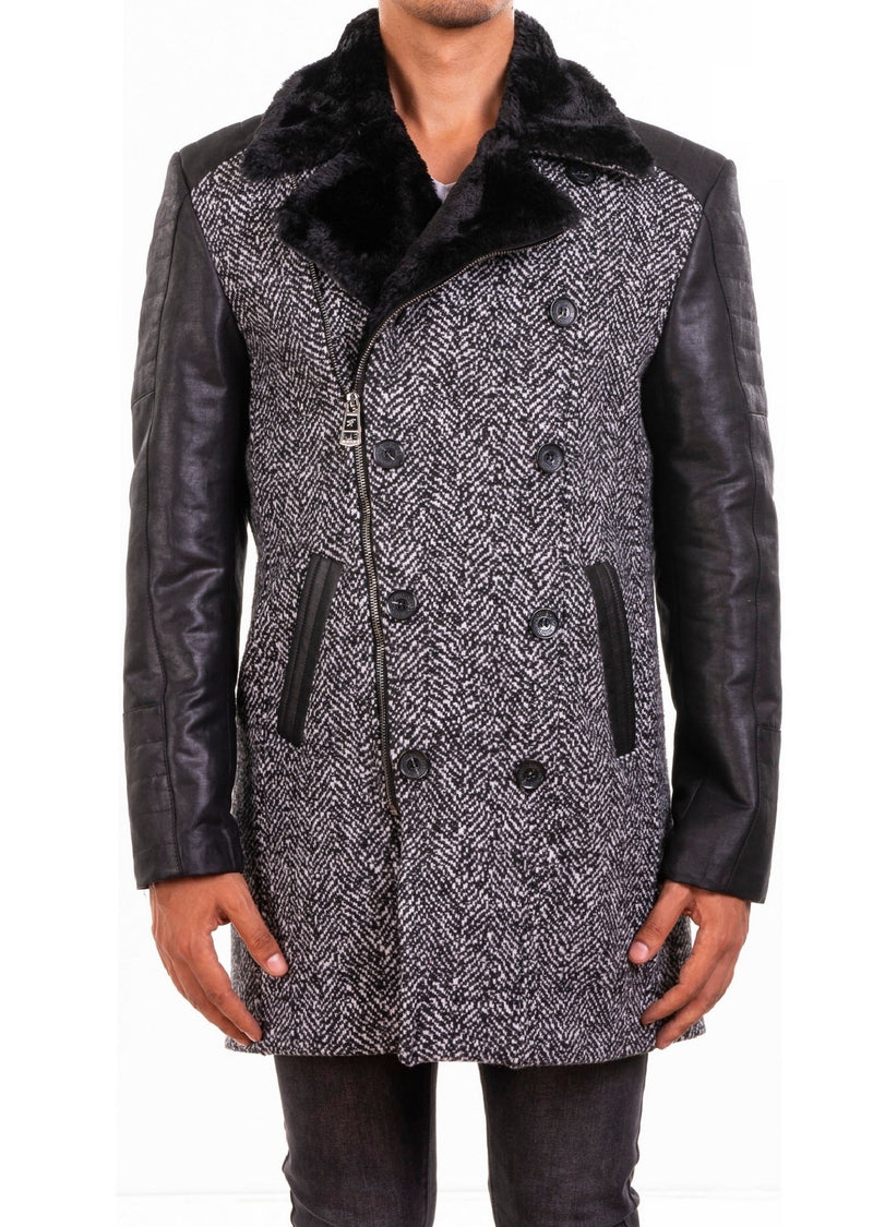 Black Gray Herringbone Quilted Coat