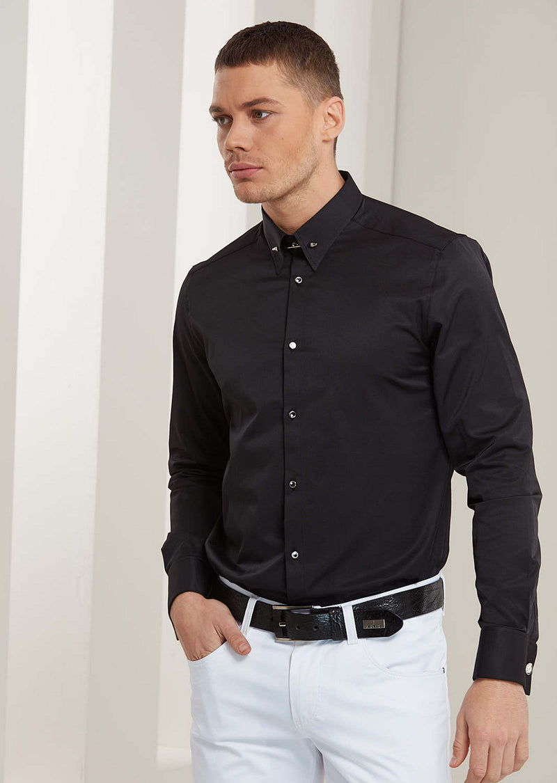 Black "Frank" Metal Pin Collar Shirt