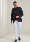 Navy Mandarin Collar Blazer