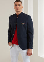 Navy Mandarin Collar Blazer