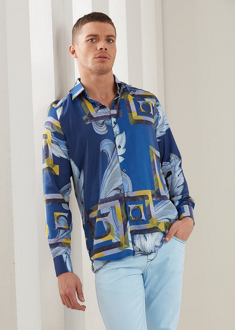 Blue Gold Silky Long Sleeve Shirt MONDO Menswear Blue Gold Silky Long Sleeve Shirt MONDO Menswear