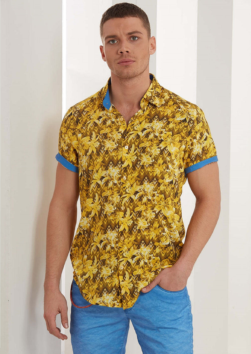 Yellow Bold Leaf Short Sleeve Shirt