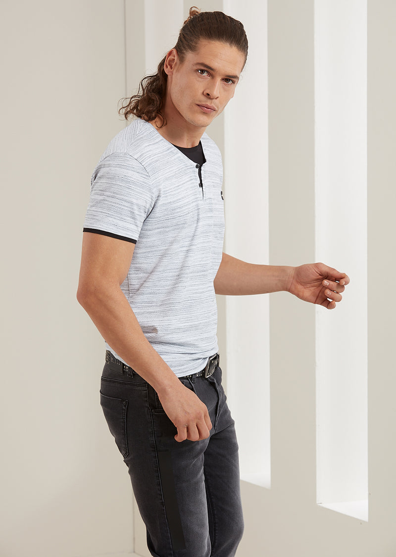 White Gray Double Layer V-neck Tee