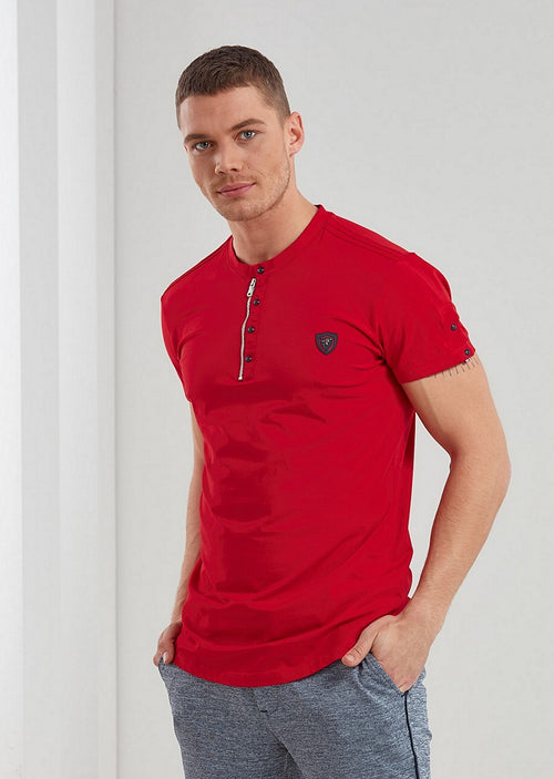 Red Snap-Zipper Tee