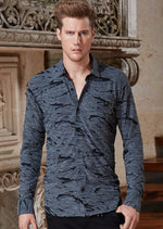 Gray Abstract Knit Long Sleeve Shirt