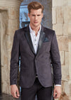 Gray Velvet Blazer with Leather Lapels