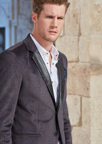 Gray Velvet Blazer with Leather Lapels