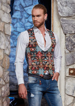 Multi-Color Weaved Oriental Print Vest