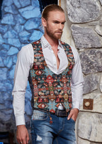 Multi-Color Weaved Oriental Print Vest