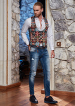 Multi-Color Weaved Oriental Print Vest