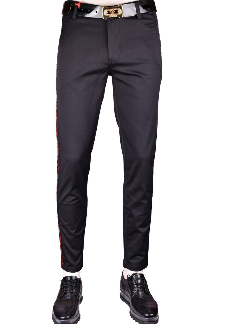 Black Gold Studded Red Stripe Pants