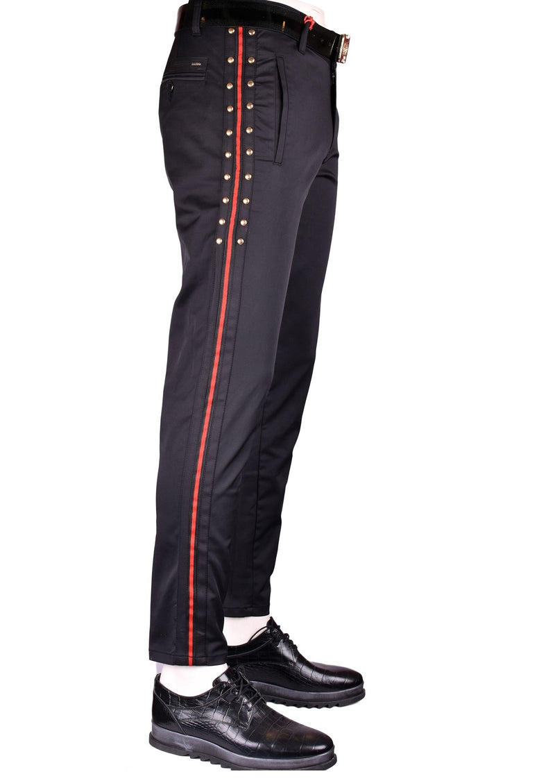 Black Gold Studded Red Stripe Pants