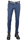 Blue Ankle-Zip Side Pocket Stretch Pants