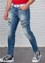 Blue Thigh Studded Luxe Jeans