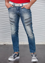 Blue Thigh Studded Luxe Jeans