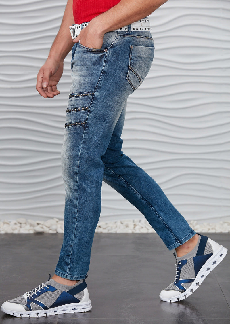 Blue Thigh Studded Luxe Jeans