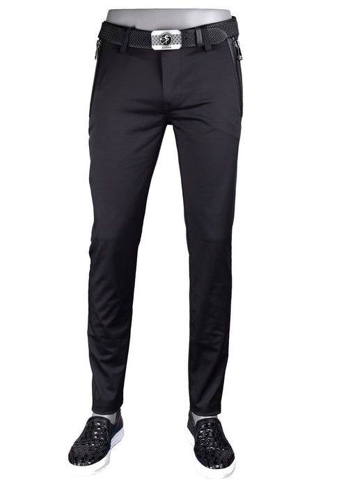 Black Silver Zipper Tech Stretchy Pants