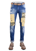 Blue Camouflage Patched Slim Fit Jeans