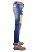 Blue Camouflage Patched Slim Fit Jeans
