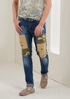 Blue Camouflage Patched Slim Fit Jeans