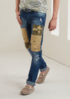 Blue Camouflage Patched Slim Fit Jeans